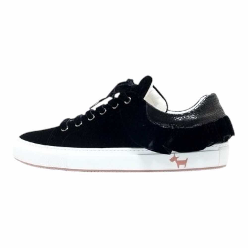 L'Autre Chose Made in Italy Black Ruffled Velvety Lace-Up Sneakers Size 37/US 7